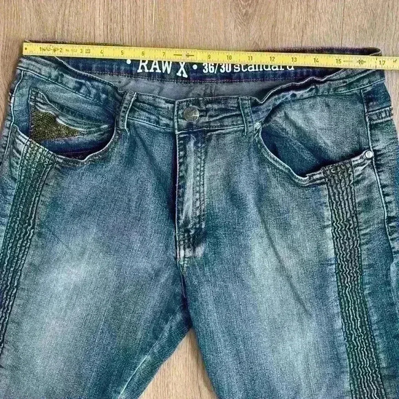 RawX Jeans Mens 36x30 Standard Y2K Denim Jeans Frayed Edge Decorative Stitch - Picture 14 of 14